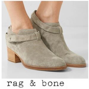 RAG & BONE Harley Gray Taupe Suede Strap Short Sleek Booties Ankle Boots Sz 38